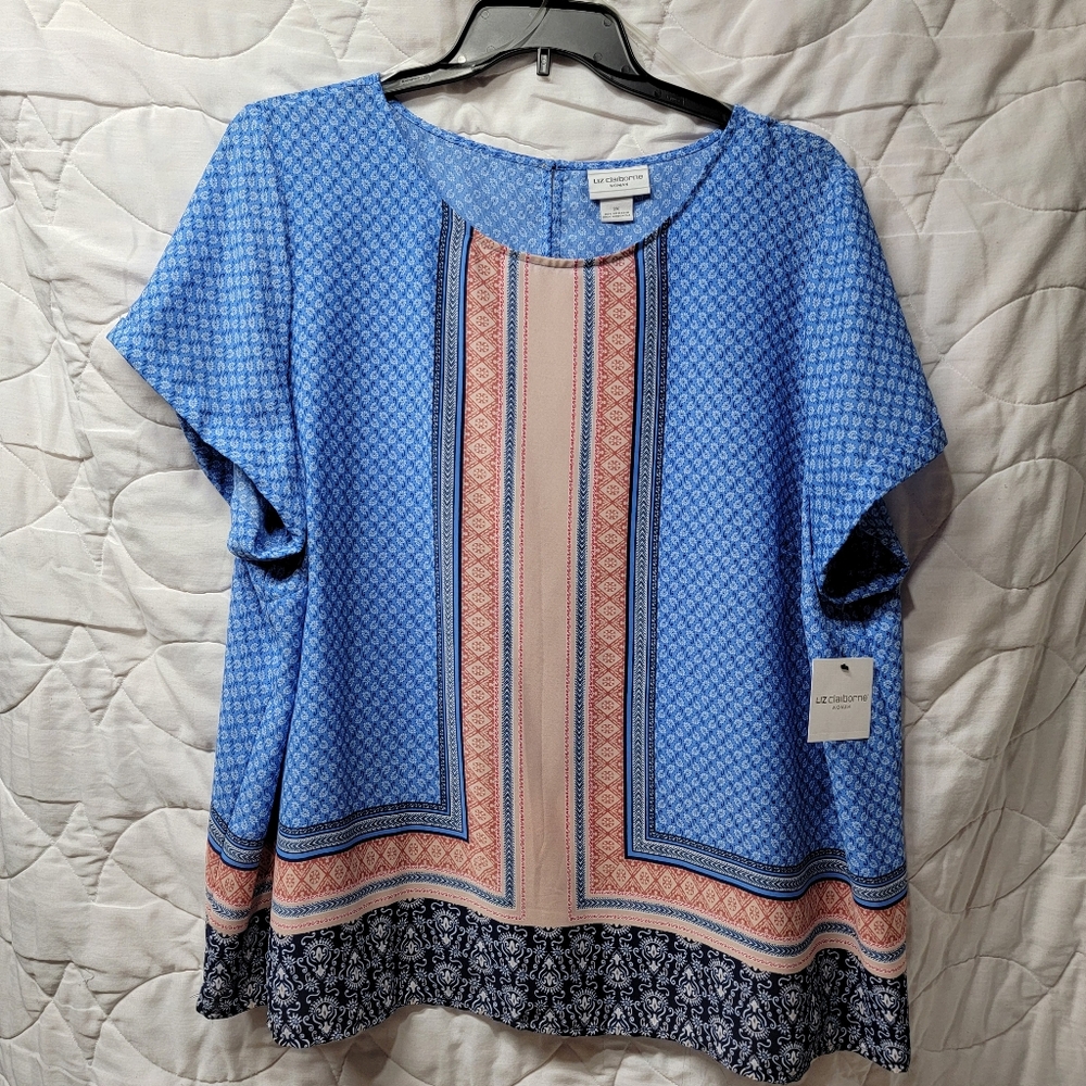 Women's Liz Claiborne Blouse Size 2X NWT Dusty Cedar Border